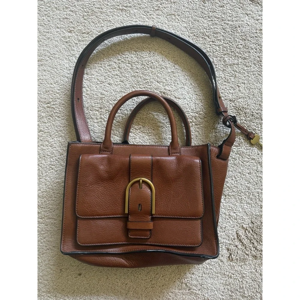 Fossil Wiley Brown Leather Top Handle Bag Crossbody Purse Small Satchel